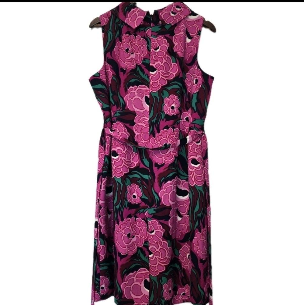 Talbots Women's Plus Dress Sheath Size 16 Pink Navy Lined Cowl Neck Sleeveless - Picture 2 of 11